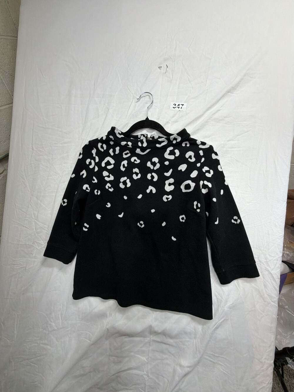 Talbots Petite Black White Animal Leopard Print Mock Neck Pullover Sweater